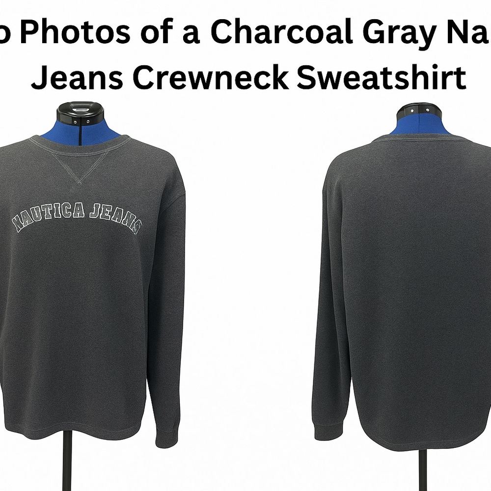 Nautica Jeans Men’s Charcoal Gray Crewneck Sweatshirt – Embroidered Logo - Picture 4 of 4